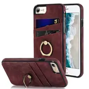 For iPhone Xr Xs 14 13 12 11 Plus Pro Max Case, 360 Rotation Ring Kickstand PU Leather, Red - iPhone 14