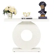 Tribesigns 40 inch Modern Console Table with Geometric Base Wood Entryway Table White