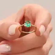 18K Gold Plated Sterling Silver Natural Oval Cut Emerald Engagement Ring for Her