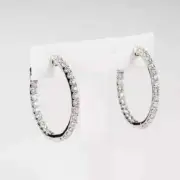 0.50 CT Round Cut Moissanite Inside Outside Hoop Earrings 14K White Gold Plated