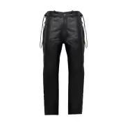 Quality Naked Cowhide Black Leather Men's Motorcycle Biker Chaps With Side Laces