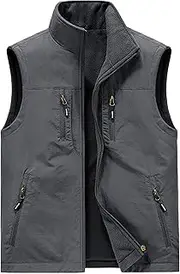 [Generic] Men's Standing Collar Vest Multi Pocket Double-Sided Outdoor Outerwear Thick Fleece Lined Sleeveless Jacket