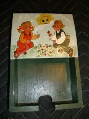 Decorative Painted Wooden Note Holder, Country Theme Boy/Girl Sun & Flowers K2