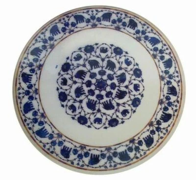 24" white elephant marble table top coffee inlay lapis antique home decor c9