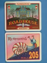 2 Beer Coasters: McMENAMINS Cornelius Pass Roadhouse Brewery ~ Mall 205 ~ OREGON
