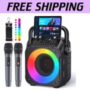 Portable Karaoke Machine with 2 Wireless Microphones and Colorful Lights