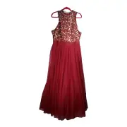 City Studio Plus Size 16W Burgundy Cream & Rhinestone Formal Gown NWT