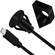 tunghey Small Type C 3.0 Car Flush Mount Cable USB C 3.0 Panel Mount Male to Female Extension Cable for Car Truck Boat Motorcycle Dashboard 1.5M (USBC)