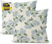 Spring Pillow Covers 18X18 Inch 2 Pcs Blue Green Hydrangea Flower Decor Throw Pi