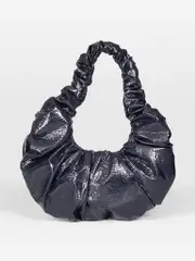 Navy Faux Patent Anja Ruched Bag