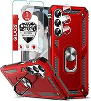 LeYi for Samsung A16-5G Case, Galaxy A16 Case with Tempered Glass Screen Protector and Camera Lens Protector, Heavy Duty Rugged Protective Cell Case Cover Funda para Galaxy A16 5G, Red
