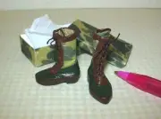 Miniature Doll's Cobbler Hunter's Boots: Green/Brown Camouflage: DOLLHOUSE 1:12