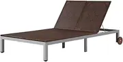 Double Sun Lounger Reclining Chair for Outdoor Patio - Folding Lawn Chaise with Wheels, Brown Poly Rattan for Adults Lounge Sunbathing
