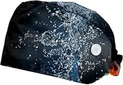 [WOSHJIUK] Working Hat 2 Pack Scrub Caps for Women,Music Theme Water fire,Tie Back Cap Adjustable Scrub Hat