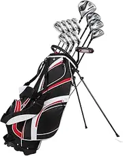 [Precise] Men's Right Handed Complete Golf Club Set, Superlite Graphite Shafts for Woods and True Temper Steel Shafts for Irons, Bonus Sand Wedge, Plus More, Black/Red, (78000-Red-MRH)