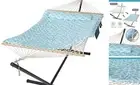 Double Outdoor Hammock with Stand, Two Person Cotton Rope Hammock with