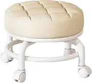 Low Roller Seat Stool Lazy Housework Stool Round Adult Swivel Chair Pulley Low Stool Universal Swivel Casters for Barber Shop, Beige