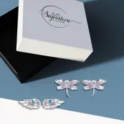 Boxed Solid 925 Sterling Silver FlyWings Stud Earrings Set