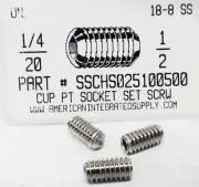 1/4-20x1/2 Hex Socket Set Screws Cup Point Stainless Steel (50)