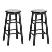 Set of 2 Beech Wood Backless Bar Stools - Black