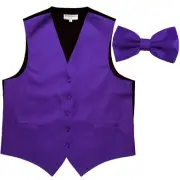 New Poly Formal Men's Tuxedo Vest Waistcoat & pretied bowtie solid purple