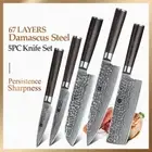 Knife Set Chef Paring Santoku Nakiri Utility Hammered Damascus Steel Wood Handle