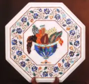 15" Marble Side Table Top Pietra Dura Inlay Art For Home Decor & Garden