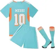 [PIOGHAX] Soccer Jersey Kids,Soccer Jersey for Youth, Football Sportswear Uniforms Suit with Socks, Fans Gift T-shirt，MESSI Club Unisex Jersey