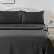 LINENOVA 1800TC Striped Microfibre Sheet Set-Black Queen