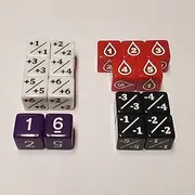2PCG Dice Counter Set Compatible with Vs. System / 17 Unique Counters/Positive & Negative Counters, Wound Counters and Purple d6 for XP