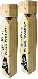 Set of 2 Iron Horse Wooden Train Whistles - Measures 7" Tall - Great for Train Enthusiast Young and Old - Realistic Sound