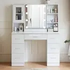 Large Dressing Table With Mirror Drawers Bedroom Vanity Set Make up Table White