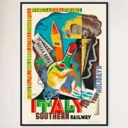 Galrie Holiday Southern Railway Vintage Italy Travel Poster for Home Decor, Black Frame, A0 84 x 119cm (33 x 47inch)