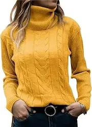 [NAVYN] High Neck Knit Sweater for Women Fall Winter Long Sleeve Soft Warm Knitted Pullover Womens Christmas Sweaters Tops(Yellow,M/Medium)