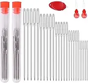 50 pcs Hand Sewing Needles, 5 Sizes Universal Large Eye Steel Sewing Needles with Transparent Bottle for Knitting Sewing, Craft Creations (with 2 Thumb Threader)