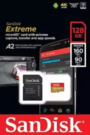 SanDisk 128GB Extreme microSDXC Card with SD Adapter GoPro Hero 5 6 7 4k Drone
