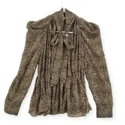 Zara Leopard Print Blouse Womens XS Animal Sheer Scarf Tie Shirred Top NWT