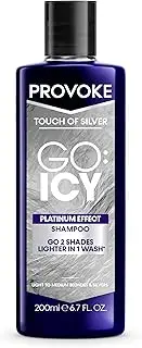 Provoke Touch of Silver Go Icy Shampoo 200ml, Icy Platinum Look in Just 1 Wash, Triple Toning Technology to Cool Down Warmer Brassy Tones, Enriched Keratin to Deeply Hydrate