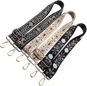 [IWOWHERO] 3Pcs Adjustable Wide Crossbody Bag Strap Replacement Lengthened Handle White Snowflake Black Snowflake Stars Easy to Install Durable Clasps DIY Bag Accessory