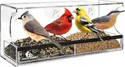 Natural Wild Birds Outdoors Window-Bird-Feeder with 3 Super Strong Suction Cups & Sliding Tray, Large, Clear Acrylic, Easy Clean, Outdoor Bird Feeders