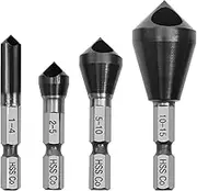 KEWAYO 4Pcs Countersink Chamfer Tool, HSS M35 Cobalt Tiain Coated, 1/4 Hex Shank 90 Degree Chamfer Drill Bit, for Wood, Copper, Aluminum, Iron, Stainless Steel Reaming Deburring