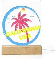 Children Gift Coconut Tree, Sunset Acrylic Night Light with Wood Base USB Table Light Bedroom Desk Lamp Gift Personalized Nightlight Birthday Thanksgiving Christmas