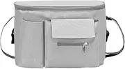 NUZAMAS Universal Pram Organiser Buggy Organiser with Zip Pocket Shoulder Strap Large Storage Space for Nappies, Water Bottles Mobile Phones Grey