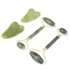 Natural Jade Massage Roller + Guasha Board SPA Scraper Stone Facial Massager SN