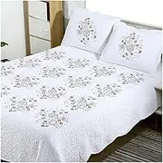 Quilt Queen Size 90x94 Inch White Embroidery 3 Piece Cotton Lightweight Soft Bedspread Coverlet for All Season with 2 Pillow Shams 20x26 Inch