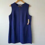 Rachel Rachel Roy Blue 1/2 Ziper Front Sleeveless Shift Dress Womens Size 1X NWT