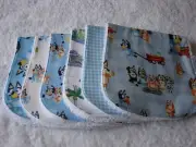 Pack of 6 Burp Cloths Bluey Blue & White Cotton Front Towelling Back Handmade