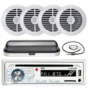6.5" Marine 120W White Speakers, Pyle USB Bluetooth Radio, Radio Cover, Antenna