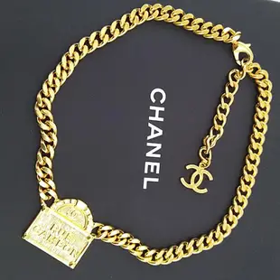 CHANEL 金色康朋字母包包墜式粗版項鍊