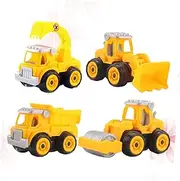 Kisangel 4pcs DIY Dismantling Truck Creative Engineering Car Assembling Kit Educational Early Learning Excavator Model for Random Styles for Fun Play